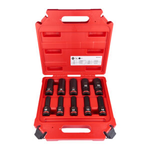 Juego de 10 vasos de impacto Milwaukee de 1/2 largos. 10, 11, 12, 13, 14, 17, 19, 21, 22 y 24mm.