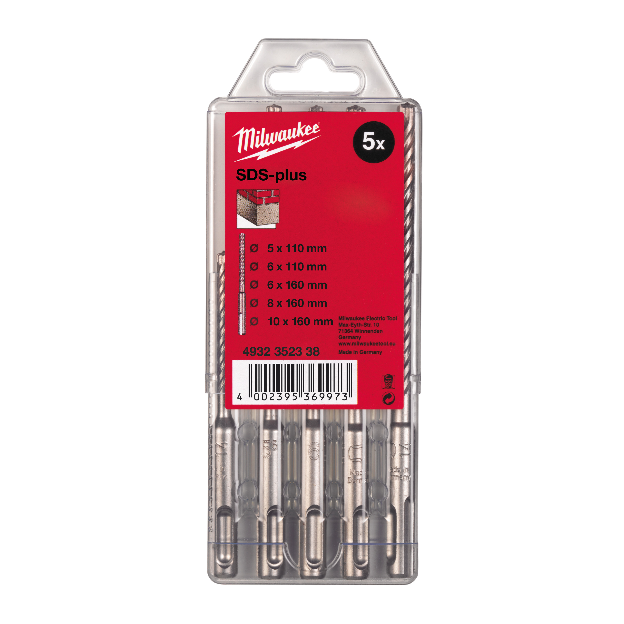 Estuche de plástico con 5 brocas SDS-Plus M2™ 1 Estuche de plástico con 5 brocas SDS-Plus M2™