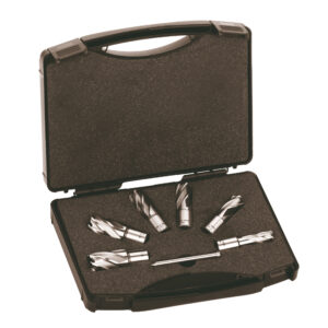 Estuche de plástico con 6 Fresas HSS Weldon de 19mm, 30mm de profundidad y pin eyector