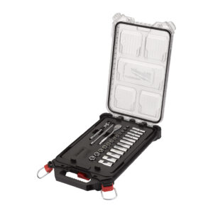 Juego de 28 piezas de vasos y carraca en métrica ¼″ en organizador Slim compacto PACKOUT™