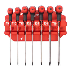 Juego de 7 llaves en T macho con mango Torx, en base de transporte